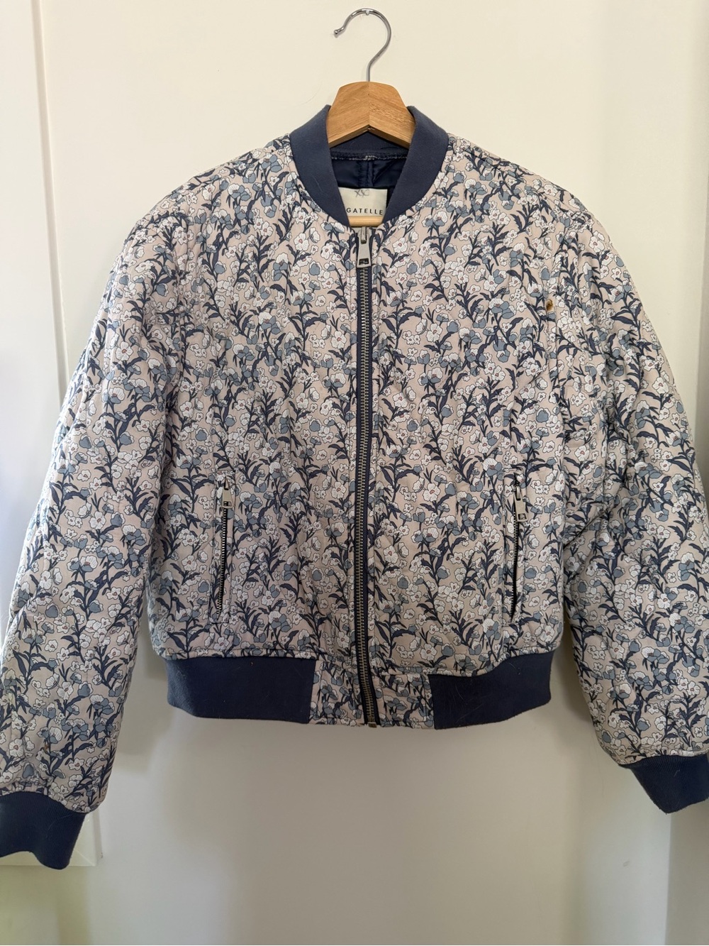 bagatelle Floral Quilted Bomber Jacket - Navy & White